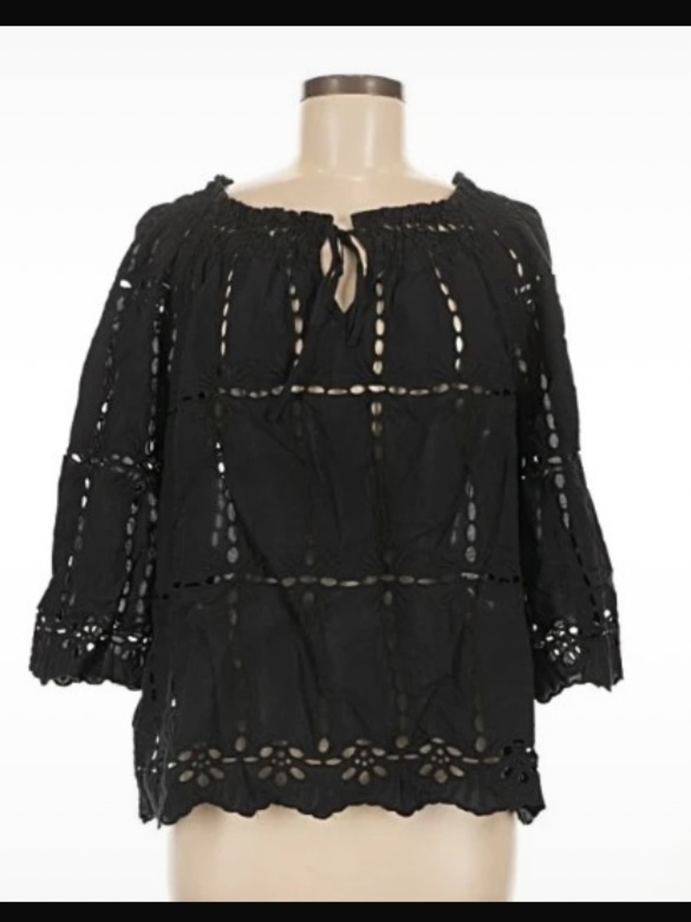 INC International Concepts Black Eyelet Peasant Blouse